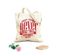 AILOONG Bolsa de lona con fondo reforzado Las grandes cosas nunca surgieron de las zonas de confort citas tipográficas Tela de 340g/m² de grosor Se usa como bolsa de regalo
