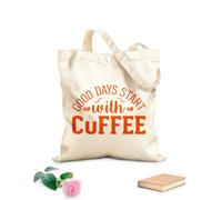 AILOONG Bolsa de lona con fondo reforzado Los buenos días empiezan con café Tela de 340g/m² de grosor Se usa como bolsa de regalo
