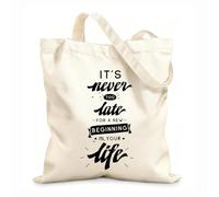 AILOONG Bolsa de lona con fondo reforzado Nunca es demasiado tarde para un nuevo comienzo en tu vida. Tela de 12 oz de grosor Se usa como bolsa de regalo 35x40cm Grande