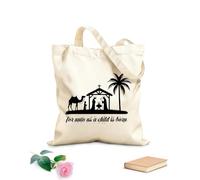 AILOONG Bolsa de lona con fondo reforzado Porque nos ha nacido un niño Jesús tipografía de la natividad Tela de 12 oz de grosor Se usa como bolsa de regalo 35x40cm Grande