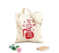 AILOONG Bolsa de lona con fondo reforzado Póster de letras dibujadas a mano Salva la Tierra, es el único planeta con diseño de café. Tela de 340g/m² de grosor Se usa como bolsa de regalo