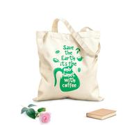 AILOONG Bolsa de lona con fondo reforzado Póster de letras dibujadas a mano Salva la Tierra, es el único planeta con diseño de café. Tela de 340g/m² de grosor Se usa como bolsa de regalo