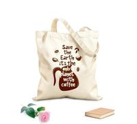 AILOONG Bolsa de lona con fondo reforzado Póster de letras dibujadas a mano Salva la Tierra, es el único planeta con diseño de café. Tela de 340g/m² de grosor Se usa como bolsa de regalo