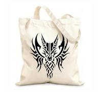 AILOONG Bolsa de lona con fondo reforzado Silueta de tatuaje de cabeza de dragón volador mirando hacia adelante Tela de 12 oz de grosor Se usa como bolsa de regalo 31x36cm Mediano