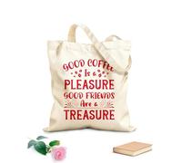 AILOONG Bolsa de lona con fondo reforzado Un buen café es un placer. Los buenos amigos son un tesoro. Tipografía. Café listo. Tela de 340g/m² de grosor Se usa como bolsa de regalo