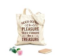 AILOONG Bolsa de lona con fondo reforzado Un buen café es un placer. Los buenos amigos son un tesoro. Tipografía. Café listo. Tela de 340g/m² de grosor Se usa como bolsa de regalo