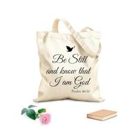AILOONG Bolsa de lona Estad quietos y sabed que yo soy Dios Salmo 46:10 Vinilo decorativo con frases para pared, oración, iglesia, Jesús, ora Tela de 340g/m² de grosor Bolsa para dibujar
