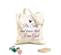 AILOONG Bolsa de lona Estad quietos y sabed que yo soy Dios Salmo 46:10 Vinilo decorativo con frases para pared, oración, iglesia, Jesús, ora Tela de 340g/m² de grosor Bolsa para dibujar