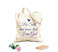 AILOONG Bolsa de lona Estad quietos y sabed que yo soy Dios Salmo 46:10 Vinilo decorativo con frases para pared, oración, iglesia, Jesús, ora Tela de 340g/m² de grosor Bolsa para dibujar