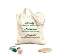 AILOONG Bolsa de lona La habilidad es lo que eres capaz de hacer. La motivación determina lo que haces. La actitud determina lo bien que lo haces. Tela de 340g/m² de grosor Bolsa para dibujar