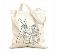 AILOONG Bolsa de lona para vino 8ª estación del crucis Jesús consuela a las mujeres de Jerusalén esquema Tela de 12 oz de grosor Combina con la ropa 35x40cm Grande