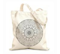 AILOONG Bolsa de lona para vino Arte de mandala simétrico con formas botánicas abstractas Tela de 12 oz de grosor Combina con la ropa 31x36cm Mediano