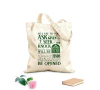 AILOONG Bolsa de lona para vino Así que yo os digo: Pedid, y se os dará; buscad, y hallaréis; llamad, y se os abrirá. Lucas 11:9-10 Tela de 340g/m² de grosor Bolsa para dibujar