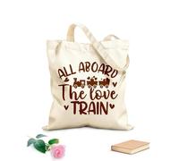 AILOONG Bolsa de lona para vino Diseño de taza con frases Todos a bordo del amor para el Día de San Valentín. Tela de 340g/m² de grosor Combina con la ropa
