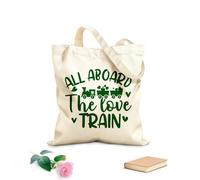 AILOONG Bolsa de lona para vino Diseño de taza con frases Todos a bordo del amor para el Día de San Valentín. Tela de 340g/m² de grosor Combina con la ropa