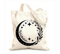 AILOONG Bolsa de lona para vino El patrón celestial es un patrón circular de una luna creciente, estrellas y ramas. Tela de 12 oz de grosor Combina con la ropa 25x30cm Pequeño