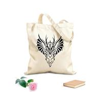 AILOONG Bolsa de lona para vino Silueta de tatuaje de cabeza de dragón enojado mirando hacia adelante Tela de 12 oz de grosor Combina con la ropa 31x36cm Mediano