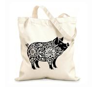 AILOONG Bolsa de lona para vino Silueta de un signo del zodíaco con caracteres chinos de cerdo Tela de 12 oz de grosor Combina con la ropa 25x30cm Pequeño