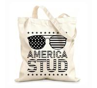 AILOONG Bolsa de lona para vino Tipografía estadounidense del 4 de julio con temática del Día de la Independencia de EE. UU. Tela de 12 oz de grosor Combina con la ropa 25x30cm Pequeño