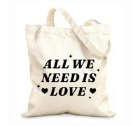 AILOONG Bolsa de lona para vino Todo lo que necesitamos es amor, frase positiva en estilo retro de los años 70 en mensaje a cuadros. Tela de 12 oz de grosor Combina con la ropa 31x36cm Mediano