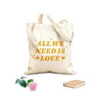 AILOONG Bolsa de lona para vino Todo lo que necesitamos es amor, frase positiva en estilo retro de los años 70 en mensaje a cuadros. Tela de 340g/m² de grosor Combina con la ropa