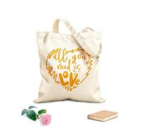 AILOONG Bolsa de lona para vino Todo lo que necesitas es amor, cita romántica escrita a mano Tela de 340g/m² de grosor Combina con la ropa