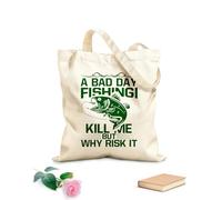 AILOONG Bolsa de lona para vino Un mal día de pesca me mata, pero ¿por qué arriesgarme? Tipografía gráfica de pesca. Tela de 340g/m² de grosor Combina con la ropa