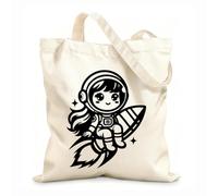 AILOONG Bolsa de lona para vino Una niña astronauta de dibujos animados sentada en un cohete Tela de 12 oz de grosor Combina con la ropa 31x36cm Mediano