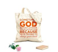 AILOONG Bolsa de lona para vino veces Dios no cambia tu situación porque está tratando de cambiar tu corazón. Tela de 340g/m² de grosor Plegable