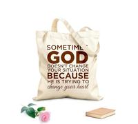 AILOONG Bolsa de lona para vino veces Dios no cambia tu situación porque está tratando de cambiar tu corazón. Tela de 340g/m² de grosor Plegable