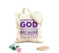 AILOONG Bolsa de lona para vino veces Dios no cambia tu situación porque está tratando de cambiar tu corazón. Tela de 340g/m² de grosor Plegable