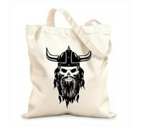 AILOONG Bolsa de lona sin blanquear Casco de guerrero vikingo con calavera medieval Tela de 12 oz de grosor Se usa como bolsa de herramientas 35x40cm Grande