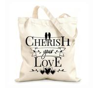 AILOONG Bolsa de lona sin blanquear Cita Aprecia tu amor Hogar Pareja Pájaros Tela de 12 oz de grosor Se usa como bolsa de herramientas 31x36cm Mediano