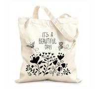 AILOONG Bolsa de lona sin blanquear Cita de abeja floreciente Que tengas un buen día Floral Moderno Tela de 12 oz de grosor Se usa como bolsa de herramientas 31x36cm Mediano