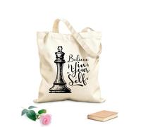 AILOONG Bolsa de lona sin blanquear Cita de motivación Cree en ti mismo Ajedrez Tela de 12 oz de grosor Se usa como bolsa de herramientas 25x30cm Pequeño