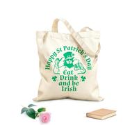 AILOONG Bolsa de lona sin blanquear Cita divertida: Comer, beber y ser irlandés, Día de San Patricio, Pub, cerveza, alcohol, trébol Tela de 340g/m² de grosor Se usa como bolsa de herramientas