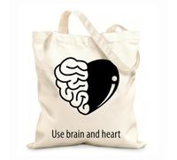 AILOONG Bolsa de lona sin blanquear Cita: Usa el cerebro y el corazón Tela de 12 oz de grosor Se usa como bolsa de herramientas 31x36cm Mediano