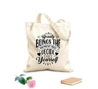 AILOONG Bolsa de lona sin blanquear Citas con letras que dicen que la belleza comienza en el momento Tela de 12 oz de grosor Se usa como bolsa de herramientas 35x40cm Grande