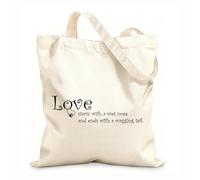 AILOONG Bolsa de lona sin blanquear Citas inspiradoras: El amor comienza con una nariz mojada. Tela de 12 oz de grosor Se usa como bolsa de herramientas 31x36cm Mediano