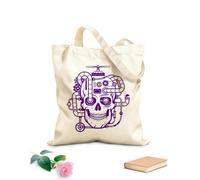 AILOONG Bolsa de lona sin blanquear Cráneo mecánico Steampunk Cabeza Robot Adolescente Tela de 340g/m² de grosor Se usa como bolsa de herramientas