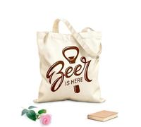 AILOONG Bolsa de lona sin blanquear Frase de pub La cerveza está aquí Gorra de cerveza Cervecería Tela de 340g/m² de grosor Se usa como bolsa de herramientas