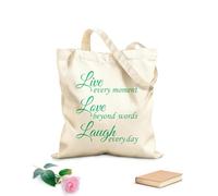 AILOONG Bolsa de lona sin blanquear Frase inspiradora de vivir, amar y reír Tela de 340g/m² de grosor Se usa como bolsa de herramientas