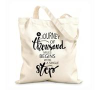 AILOONG Bolsa de lona sin blanquear Inicio Cita Positiva Viaje Mil Millas Un Solo Paso Tela de 12 oz de grosor Se usa como bolsa de herramientas 35x40cm Grande