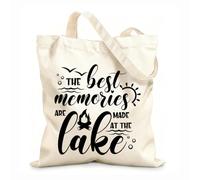 AILOONG Bolsa de lona sin blanquear Los mejores recuerdos se crean en el camping del lago Tela de 12 oz de grosor Se usa como bolsa de herramientas 31x36cm Mediano