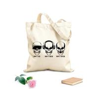 AILOONG Bolsa de lona sin blanquear No veo, oigo, hablo, calavera, huesos, adolescente Tela de 12 oz de grosor Se usa como bolsa de herramientas 31x36cm Mediano