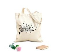 AILOONG Bolsa de lona sin blanquear Una bandada de pajaritos en vuelo, posados en ramas de árboles adornadas con hojas y flores. Tela de 340g/m² de grosor Plegable