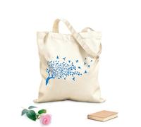 AILOONG Bolsa de lona sin blanquear Una bandada de pajaritos en vuelo, posados en ramas de árboles adornadas con hojas y flores. Tela de 340g/m² de grosor Plegable