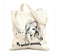 AILOONG Bolsa de playa de poliéster y algodón Auriculares Music Girl Música Tela de 12 oz de grosor Material agradable para la piel 31x36cm Mediano