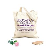 AILOONG Bolsa de playa de poliéster y algodón Citas de Nelson Mandela: La educación es el arma más poderosa de la ciencia. Tela de 340g/m² de grosor Material agradable para la piel