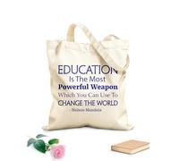 AILOONG Bolsa de playa de poliéster y algodón Citas de Nelson Mandela: La educación es el arma más poderosa de la ciencia. Tela de 340g/m² de grosor Material agradable para la piel